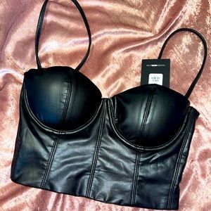 FN Spot A Faux Leather Bustier Top - Black